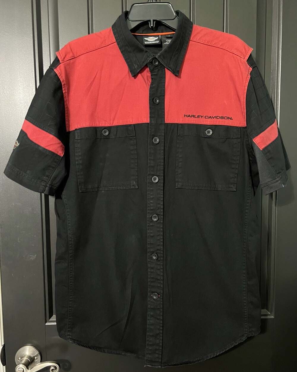 Harley-Davidson Genuine MotorClothes Black & Red Quilted Shoulder Shirt Size L